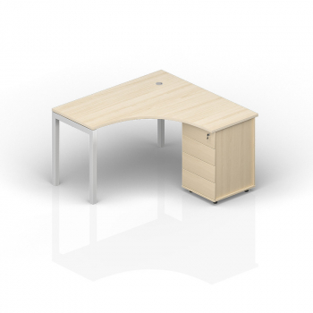 Стол правый на опорной тумбе (4 ящика, 1 громмет) PEG1414