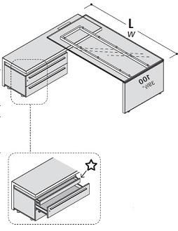 Стол с приставной тумбой, стеклянная столешница, левый 118985